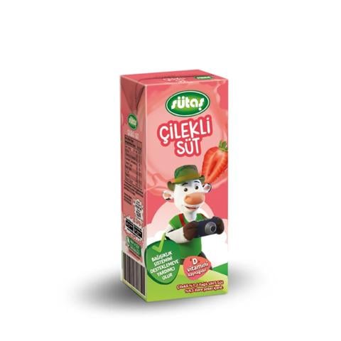 Sütaş Çiftliği’nden evinize taptaze! Soğuk zinciri koruyarak, ekiplerimizle getiriyoruz. Sütaş Çilekli Süt 200 ml hemen satın al, Süt Puan topla!