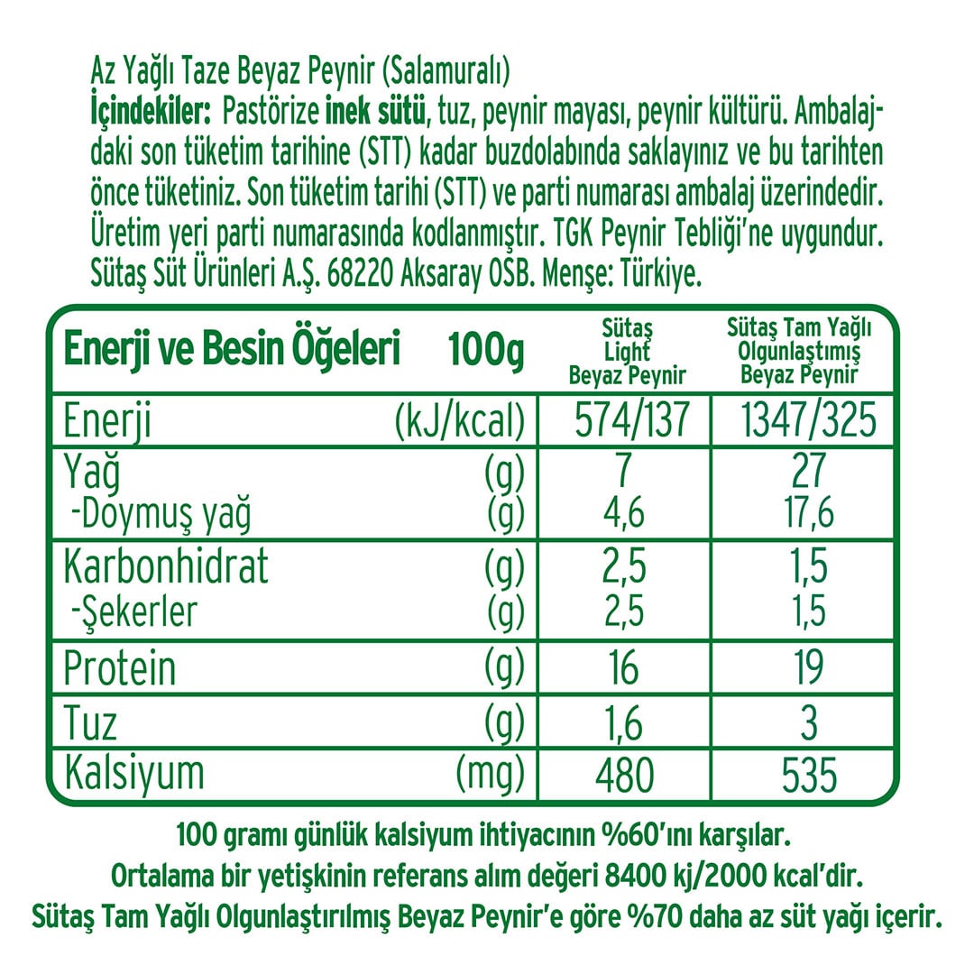 Sütaş Light Beyaz Peynir 700 g