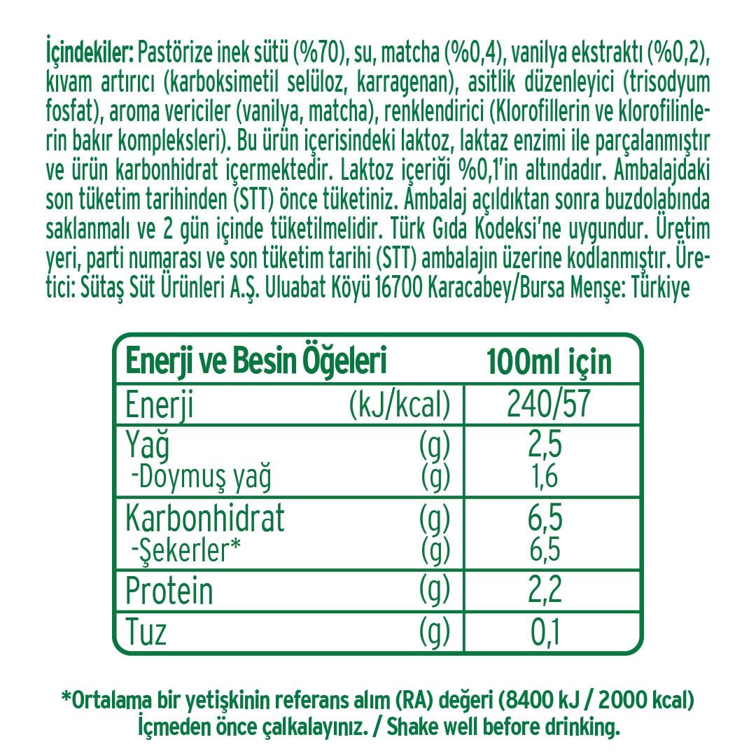 Sütaş Matcha Latte 1 L