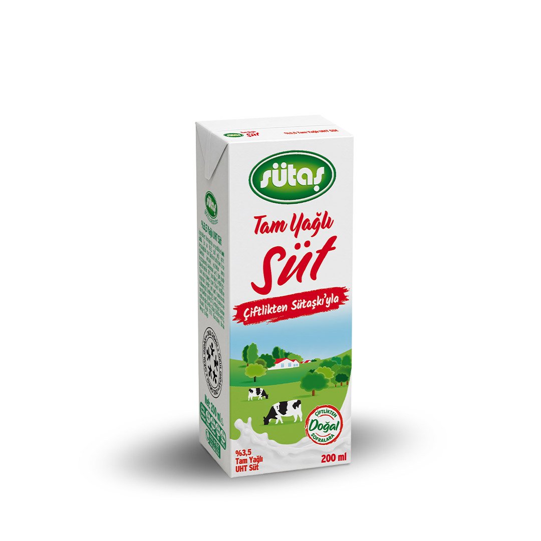 Sütaş Çiftliği’nden evinize taptaze! Soğuk zinciri koruyarak, ekiplerimizle getiriyoruz. Sütaş Tam Yağlı Süt 200 ml hemen satın al, Süt Puan topla!