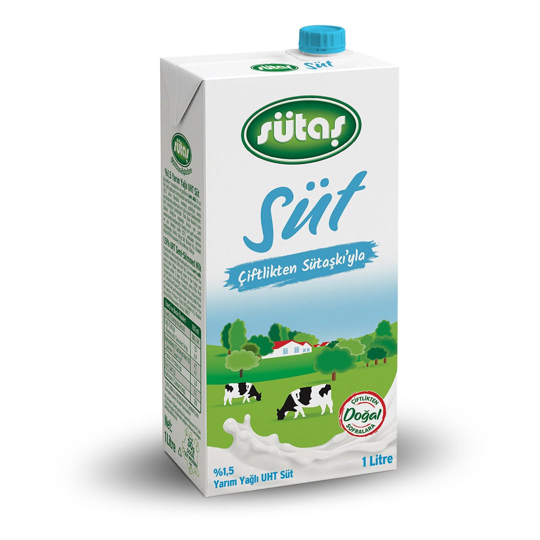 Sütaş Çiftliği’nden evinize taptaze! Soğuk zinciri koruyarak, ekiplerimizle getiriyoruz. Yarım Yağlı Süt 1L hemen satın al, Süt Puan topla!