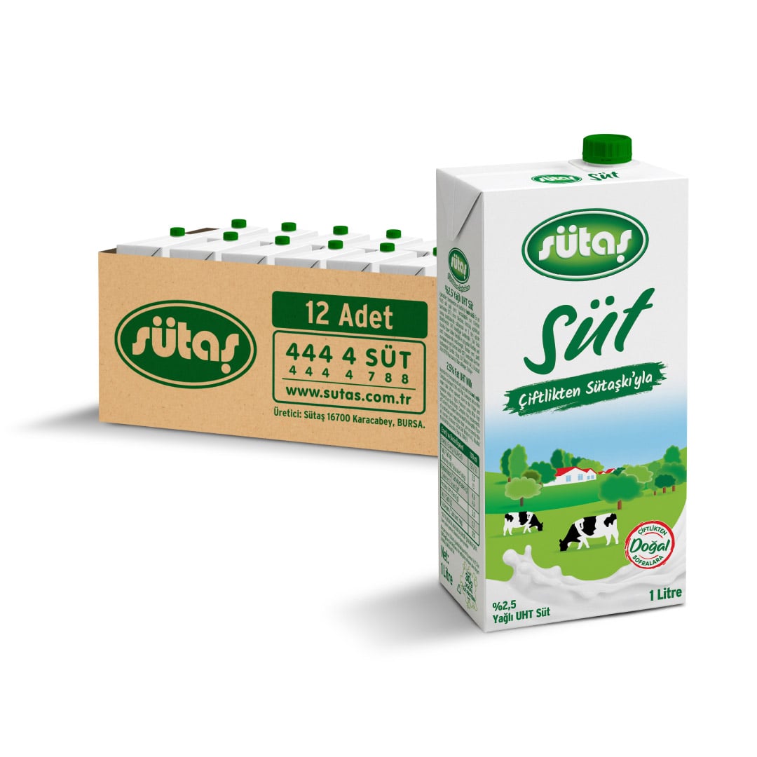 Sütaş Çiftliği’nden evinize taptaze! Soğuk zinciri koruyarak, ekiplerimizle getiriyoruz. Sütaş Yağlı Süt 1 L (12 adet) hemen satın al, Süt Puan topla!